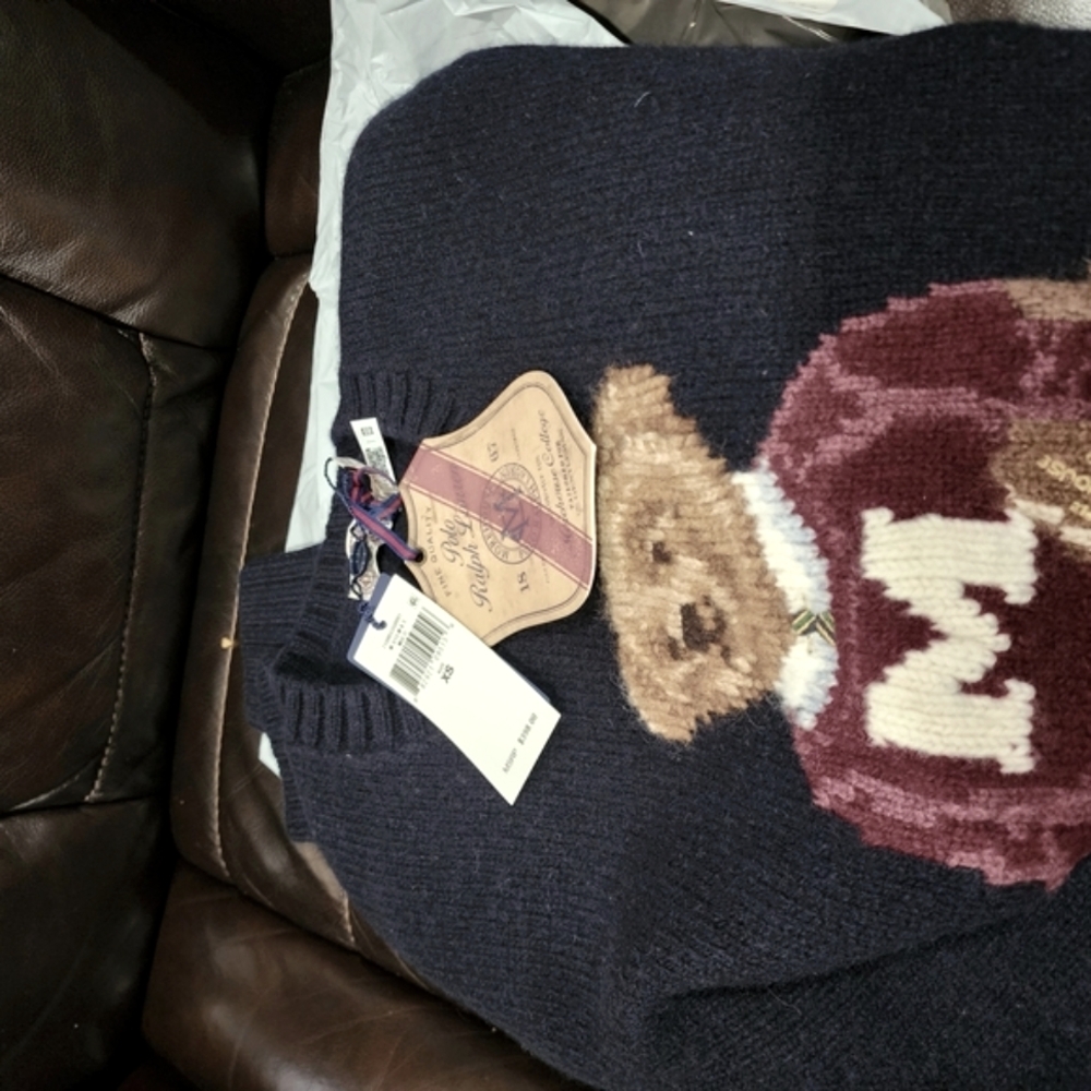 Men Ralph Lauren Navy ( Morehouse) bear Sweater Sz Xs